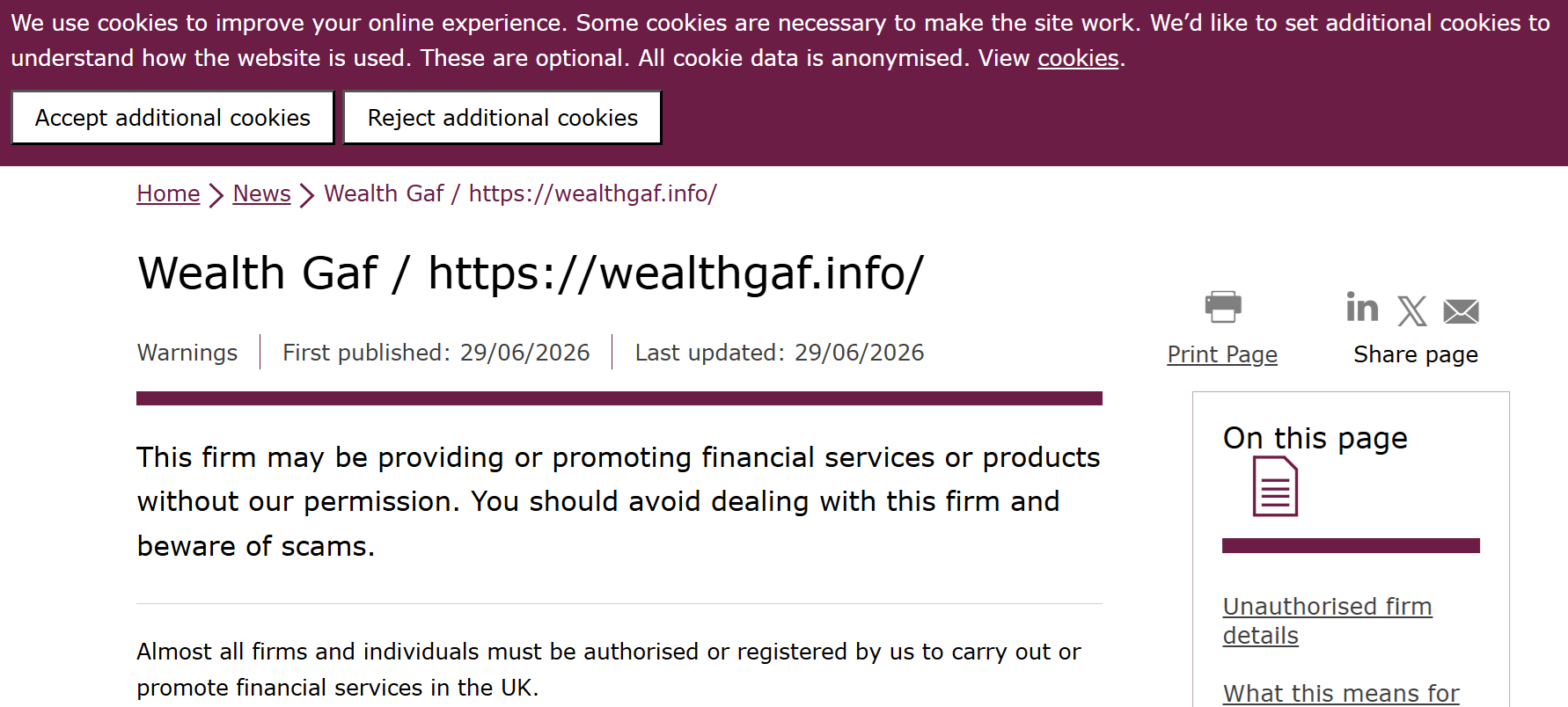 Verification of the FCA warning and the brokerâs status in the UK financial market.